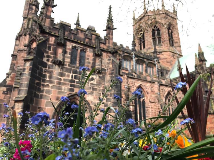 Nantwich St mary's church in spring