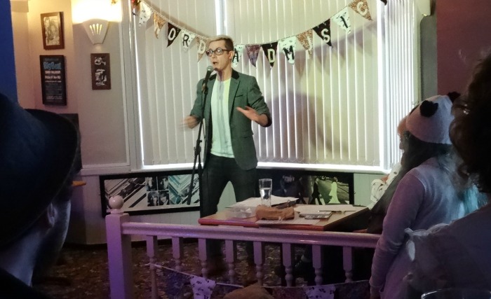A poet performer at Poetry Slam during Words and Music Festival