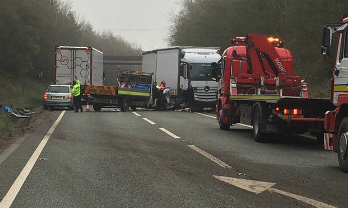 van and HGV A500 collision on A500 near Shavington - pic by Cheshire Police