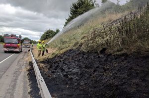 Vehicle blaze damages A500 embankment at Shavington
