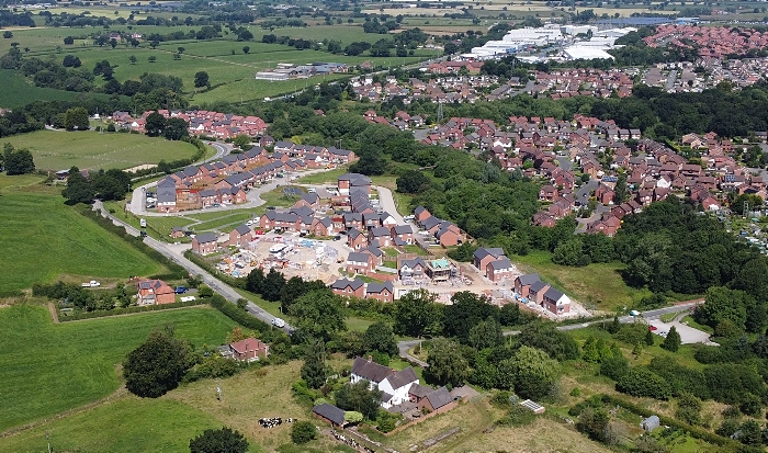 Aerial view Wistaston green Road and bellway housing development