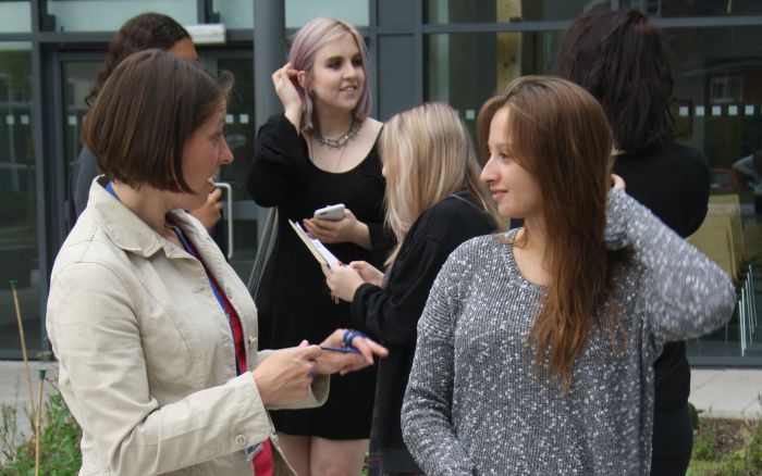 Annabelle Gater shares her news with Sarah O'Neill, Director of Sixth Form