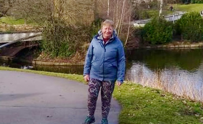 Anne Garner completes a training walk at Queens Park in Crewe (1)