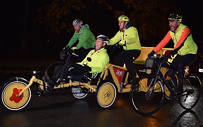 BBC Children In Need Rickshaw Challenge approaches Memorial Square - Rickshaw pedalled by Kelsey and The One Show presenter Matt Baker