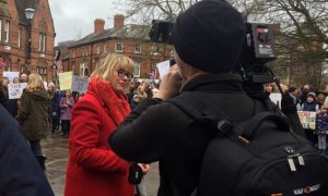 BBC education editor Branwen Jeffreys presents at Nantwich education protest