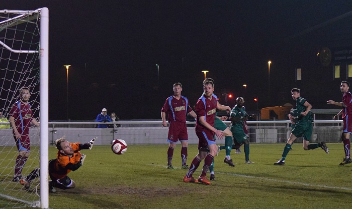 Ben Harrison heads the first goal from a Sean Cooke corner