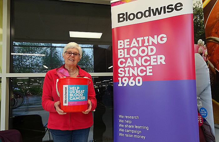 bucket - Bloodwise volunteer Fiona Crompton collects at Tesco Extra Crewe