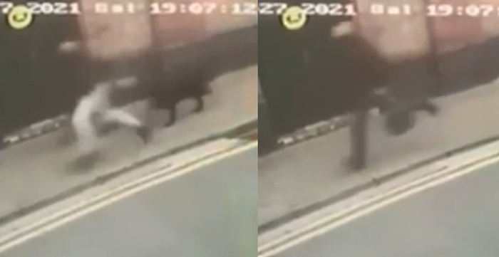 CCTV of men with dogs