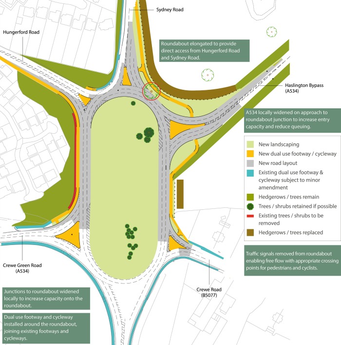 Crewe Green Roundabout Scheme with legend