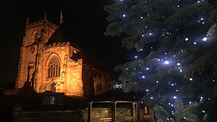 Carols in the Square - post-event - Christmas tree and St James Church in the background