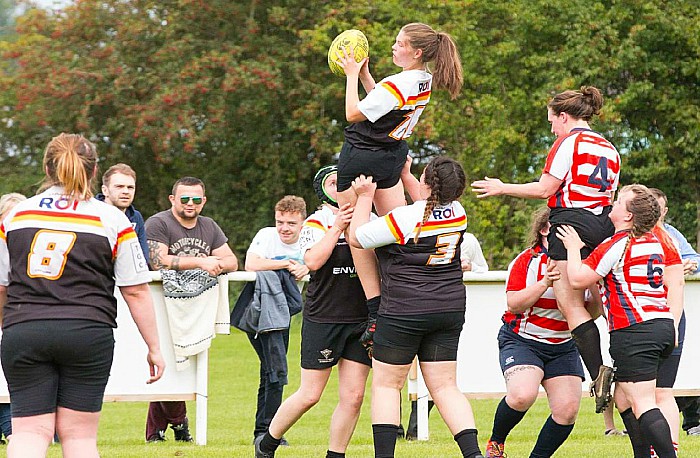 ladies rugby star - Christine Lawson gets the ball at a line-out for Crewe and Nantwich Ladies RUFC - photo by Sue Ridout