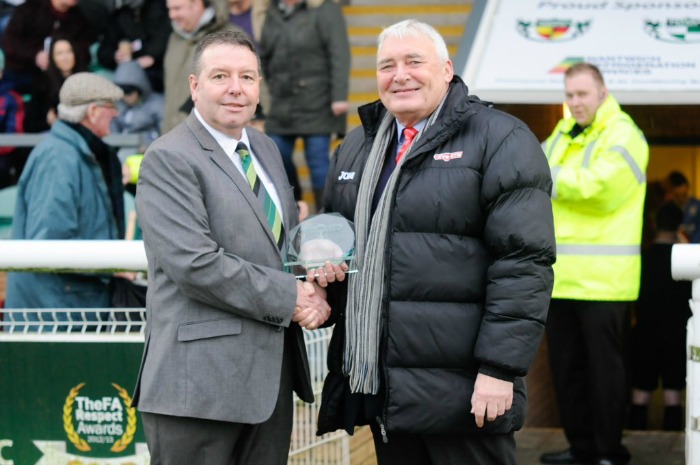 Clive Jackson long service award from rom Northern Premier League, League Operations manager Alan Allcock