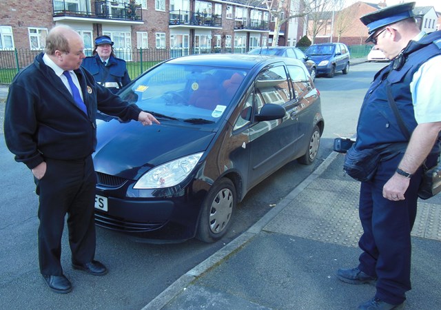 Cllr David Marren and parkign enforcement officers in Nantwich