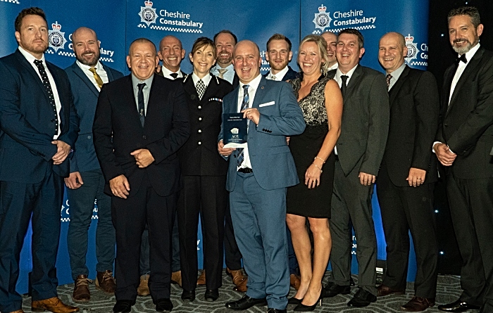 The Crewe Beat Initiative Team picking up their Team of the Year gong at the ACE Awards. They are pictured with Acting Chief Constable Janette McCormick and Assistant Chief Constable Nick Bailey, far right