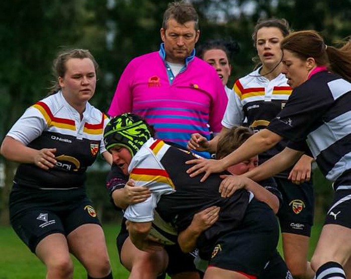 Crewe & Nantwich RUFC women's rugby team in action