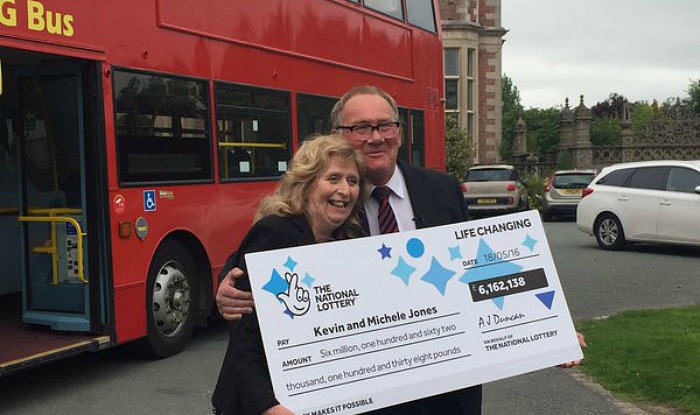 Crewe bus driver Kevin Jones and Michele who won Lotto jackpot