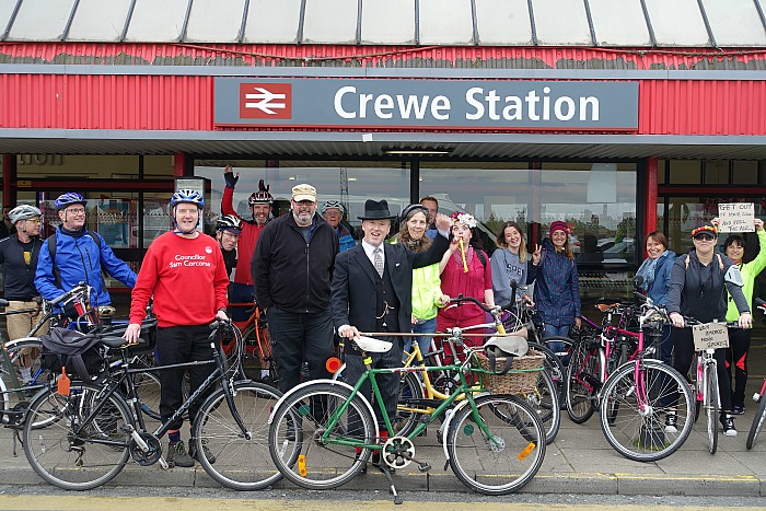 Crewetical Mass – some of the participants at Crewe Railway Station