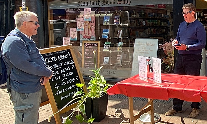 lockdown - Customer Mark Ray gives his order to Steve Lawson from Nantwich Bookshop and Coffee Lounge (1)