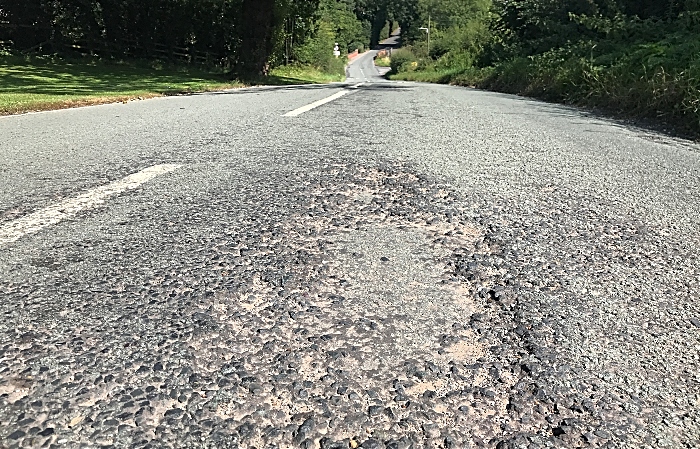 Damage to road on Wistaston Green Road close to Golden Jubilee Bridge in Wistaston (1)