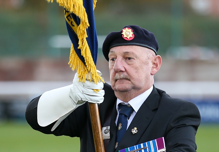 David Hulse - Standard Bearer - Nantwich & District Branch of the Royal British Legion vacates the pitch (1)