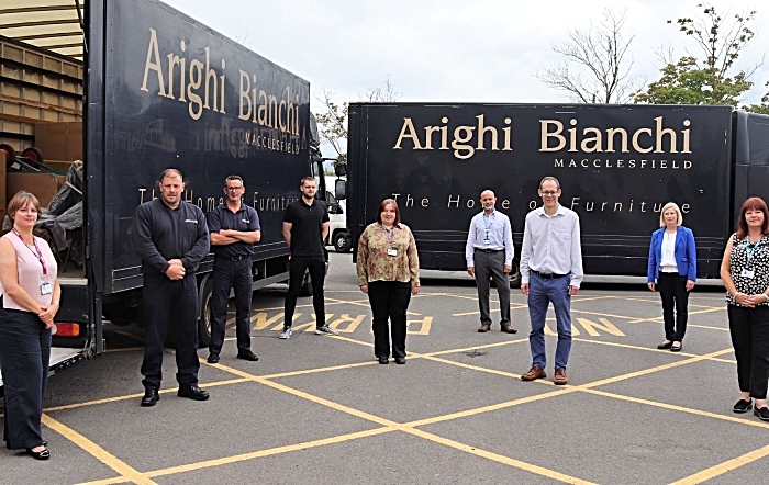Donation - staff from Mid Cheshire Hospitals and Arighi Bianchi at Leighton Hospital as furniture is delivered (1)