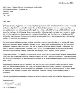 Letter to PCC John Dwyer over hate crime response