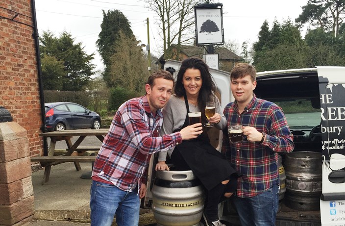 Easter Beer Hunt - Yew Tree landlord Jon Cox (left) returns from a beer hunt to raise a glass to the Easter Beer Festival with b