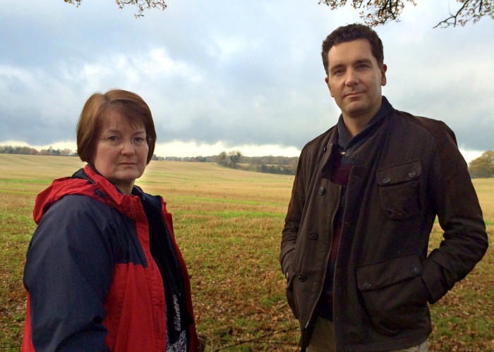 Edward Timpson and janet Clowes at site of proposed solar park, Hatherton