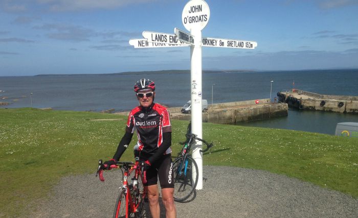 cyclist Eric Wilkinson at John O'Groats