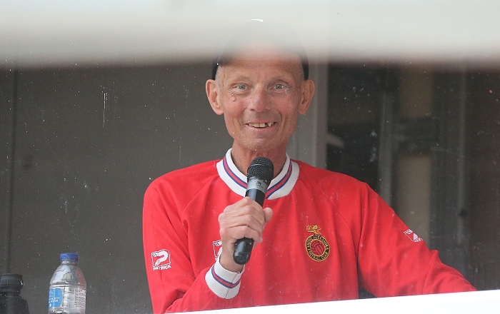 Event organiser and Crewe Alex FC stadium announcer Andrew Scoffin prepares to annouce the scorers in his booth (1)