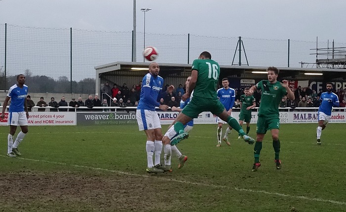 FA Trophy Q-F - Liam Shotton heads the winner for Nantwich Town in the third minute of injury time