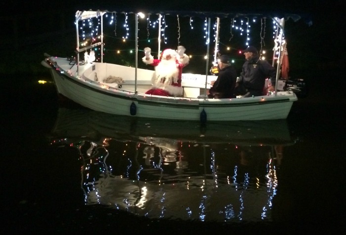 Father Christmas arrives via the Audlem Lass water taxi