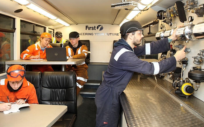 First Bus apprentices inside training bus (1)