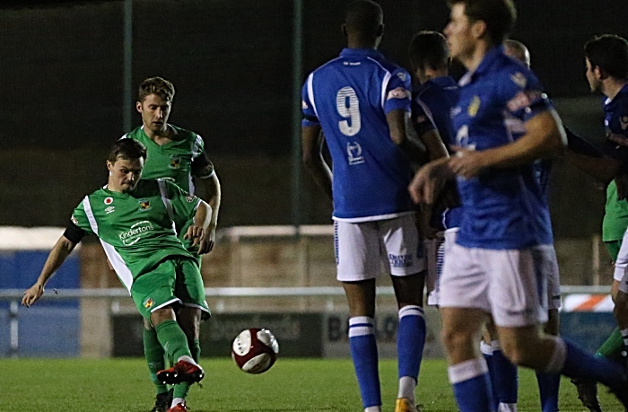 First Nantwich goal v Warrington - Sean Cooke takes a quick free-kick and nestles the ball into the bottom left corner (1)