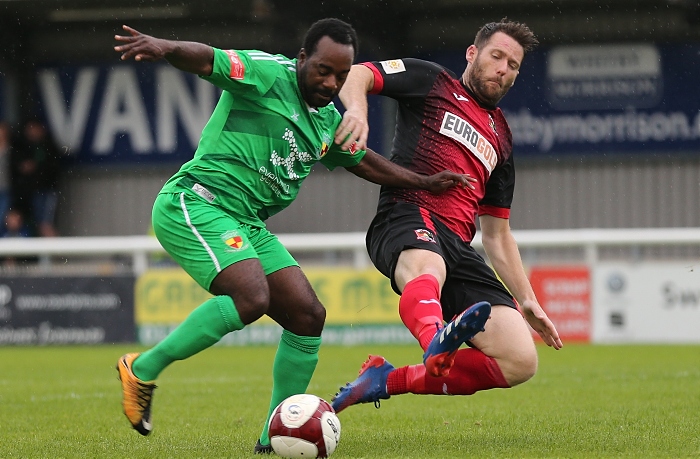 First-half - Gresford Athletic challenge for the ball from Joe Mwasile (1)