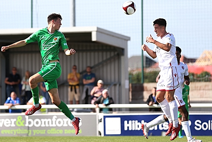 First-half - Joe Malkin heads at goal (1)