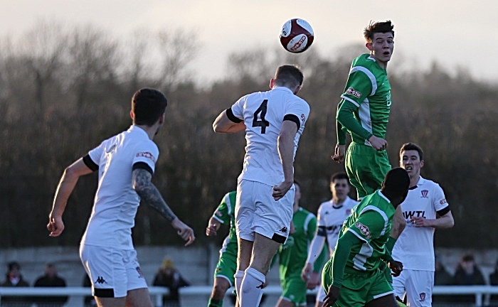 First-half - Joe Malkin rises for a header (1)