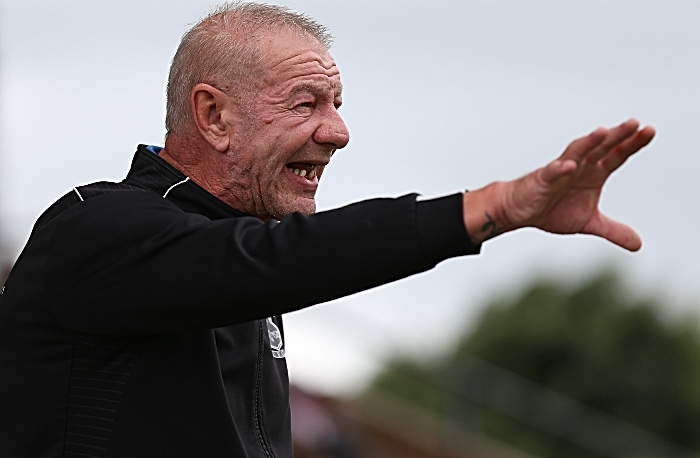 First-half - Leek Town Manager Neil Baker shouts instructions to his players (1)