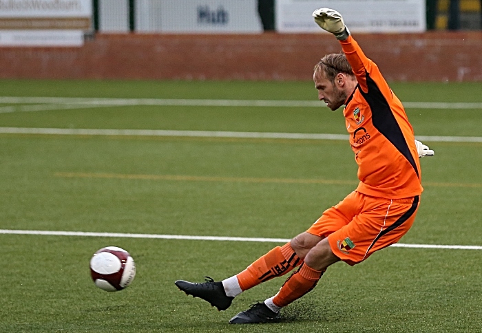 First-half - Nantwich Town keeper Greg Hall kicks the ball forward (1)