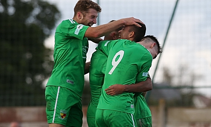 First-half - Nantwich goal - Troy Bourne celebrates his goal with teammates (1)