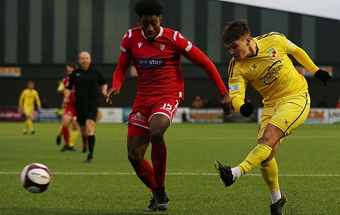 First-half - Sean Cooke crosses the ball v Scarborough