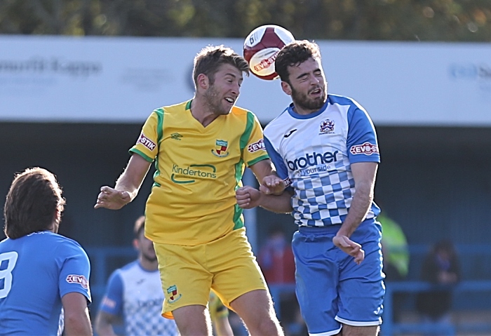 First-half action - James Lawrie fights for the header (1)