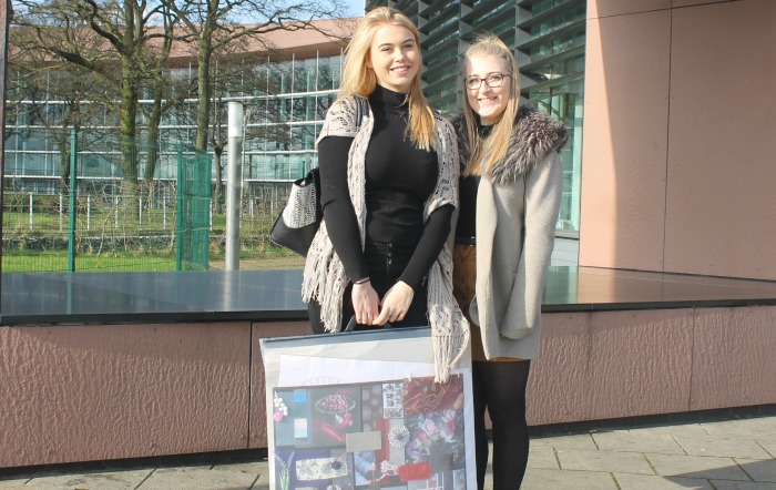 Former College Graphics student Meg Naylor (left) and Zoe Simpson Celebrate Uni Scholarship Award