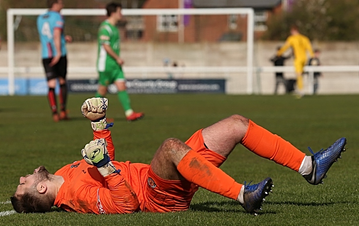 Full-time - Mickleover Sports keeper Lewis King shows his delight at the win (1)