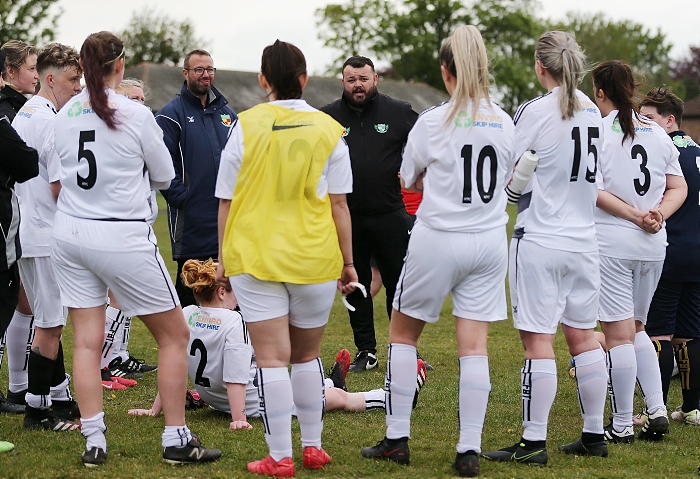 Full-time - Nantwich Town Ladies Manager Chris Broad congratulates the players at the end of their inaugral season (1)