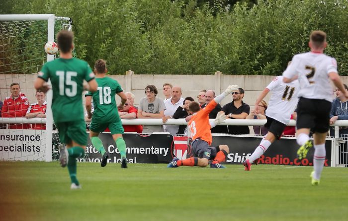 George Cooper fires home for Crewe against Nantwich Town