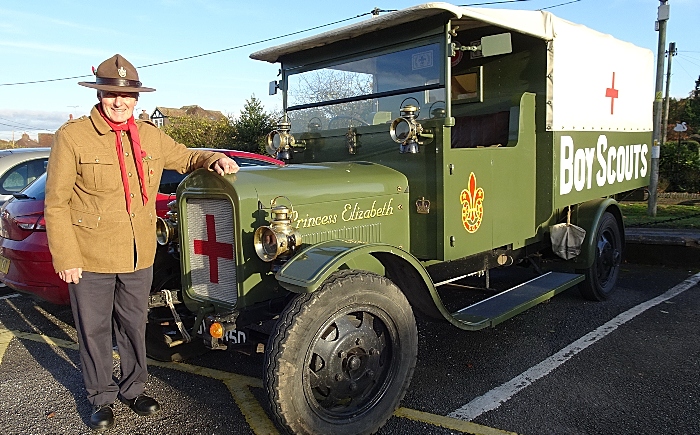 Gerald Newbrook with his replica First World War Boy Scout Ambulance - aluminium cans collections