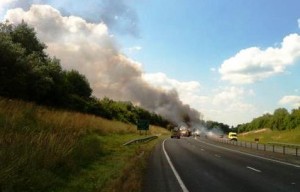 Fire on lorry full of hay closes A500 Shavington bypass