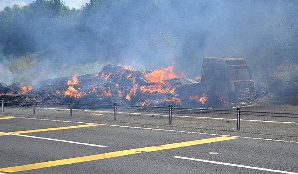 HGV hay fire on A500 nr Nantwich