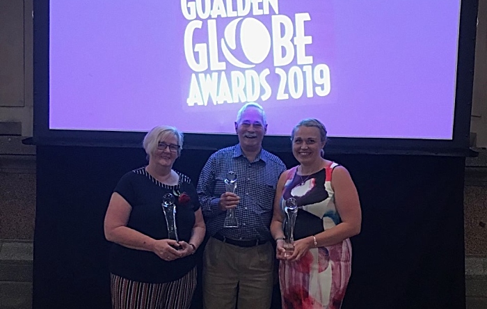 Imo Greatbatch (right) - at Goalden Globe Awards
